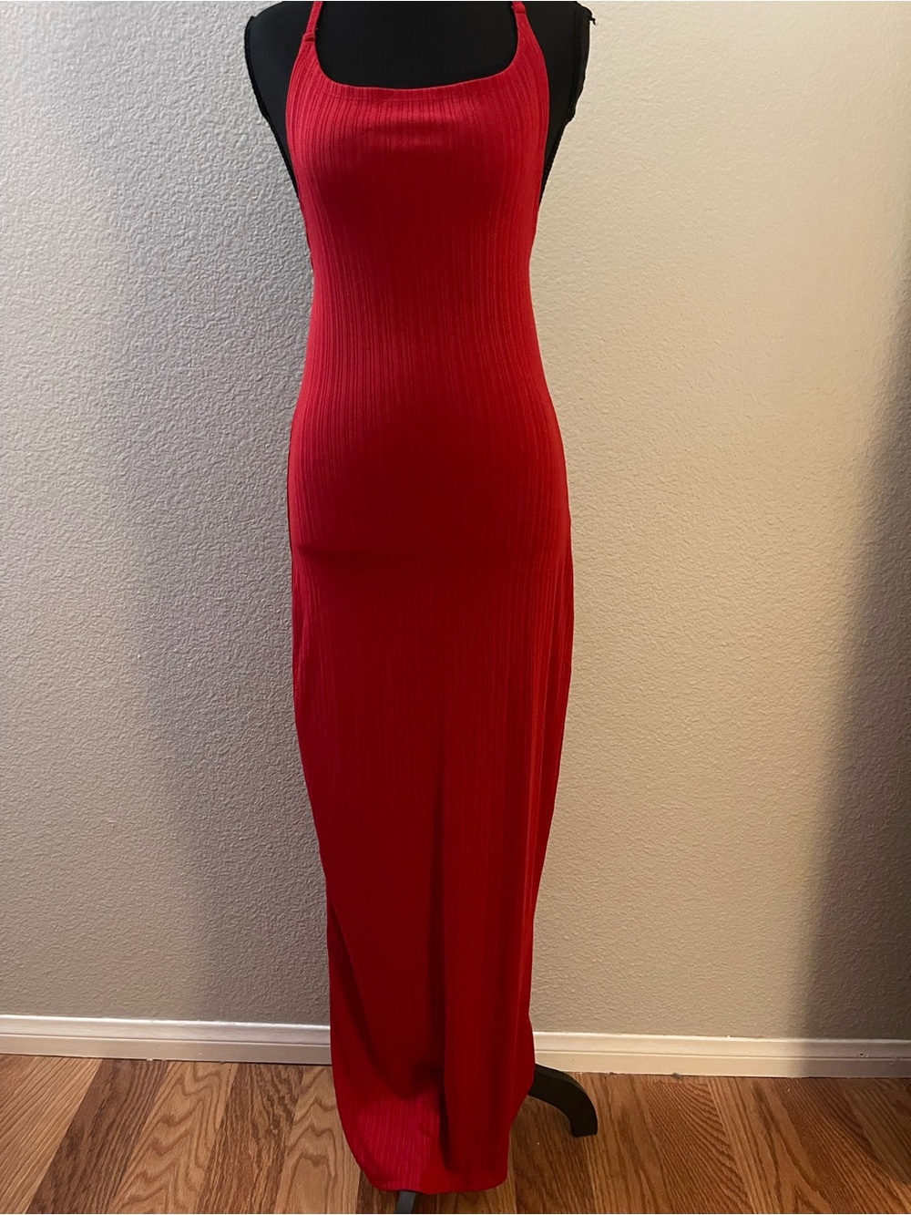 ZafulRed Ribbed Maxi Dress with Slim Straps
